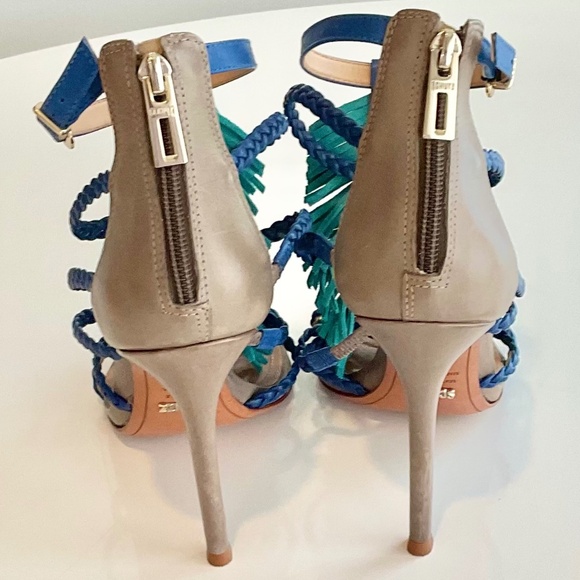 Schutz Carmen Fringe Middle Hinge Strap Heels Size 10 - Picture 6 of 6